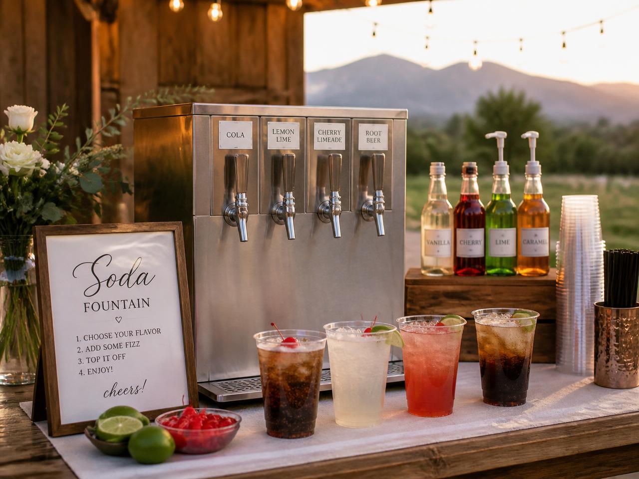 Dirty soda bar setup at an outdoor Utah event with signature drinks